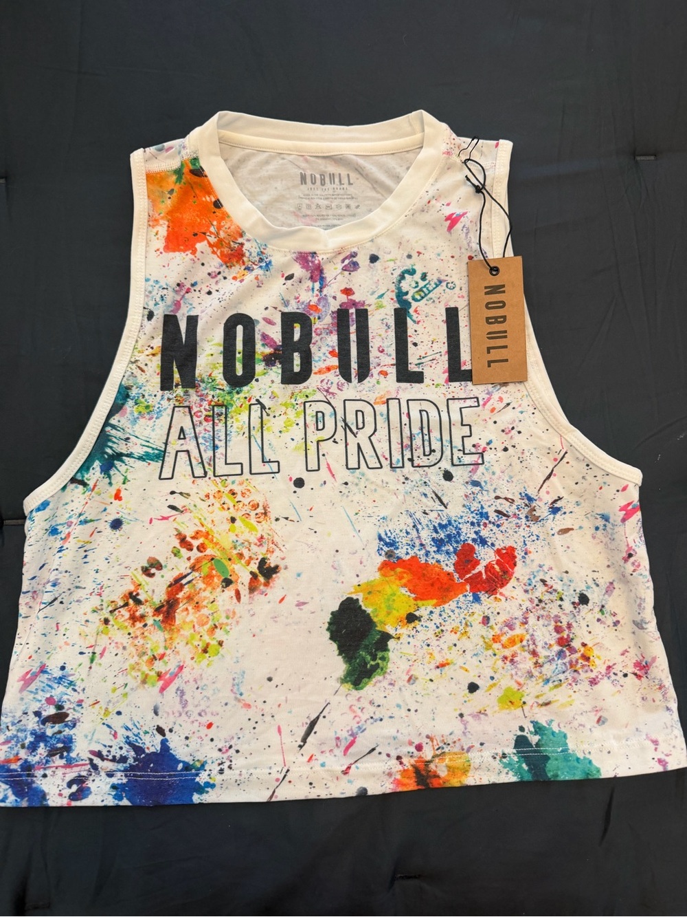 NOBULL White Crop Tank with Multicolor Paint Splatter